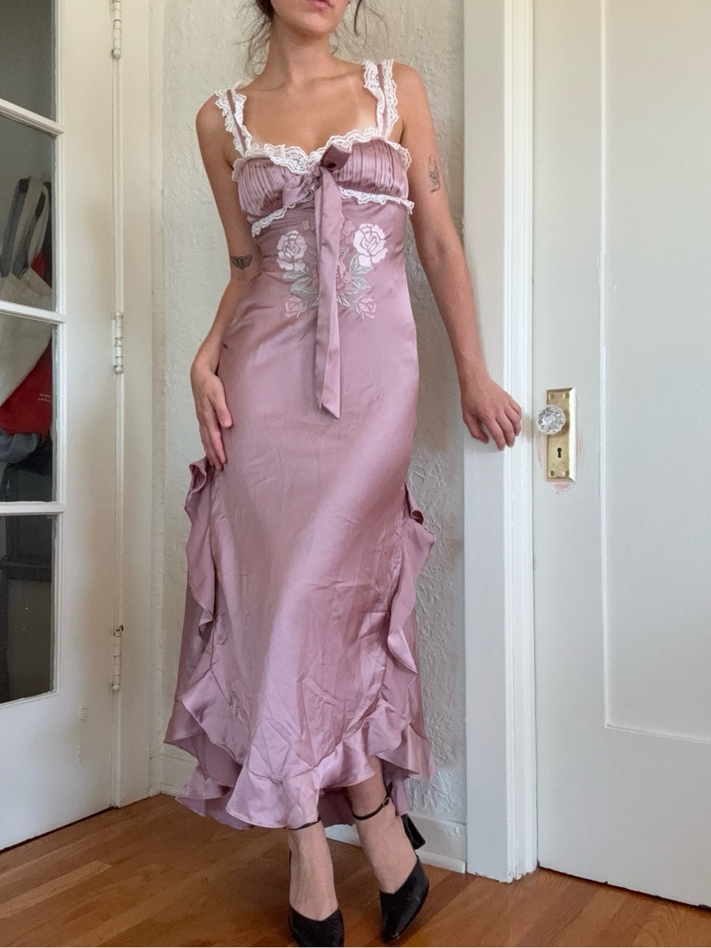 For Live and Lemons Chelsea Lace Trim Satin Maxi Dress - Picture 2 of 9